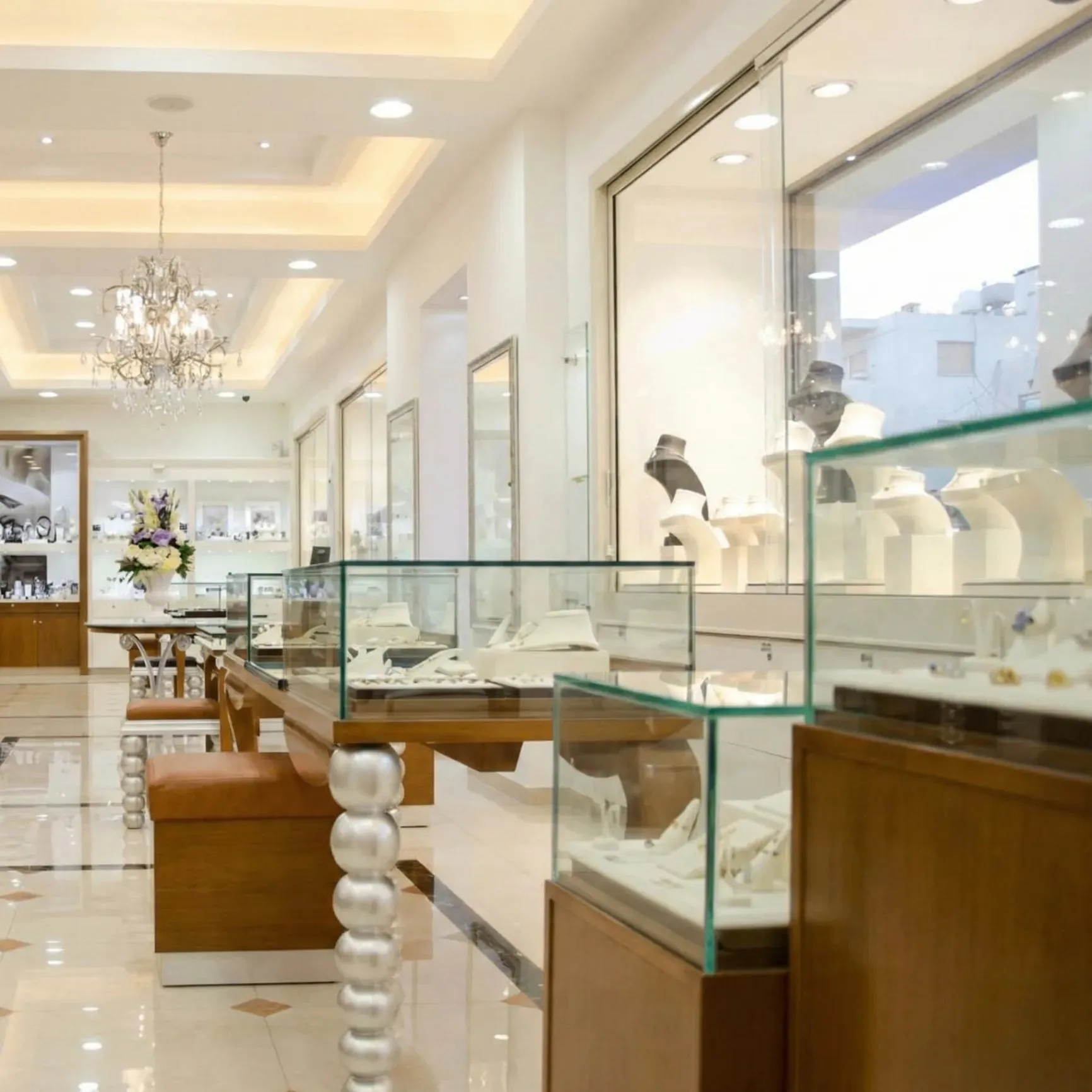 Boutique interior with elegant display cases