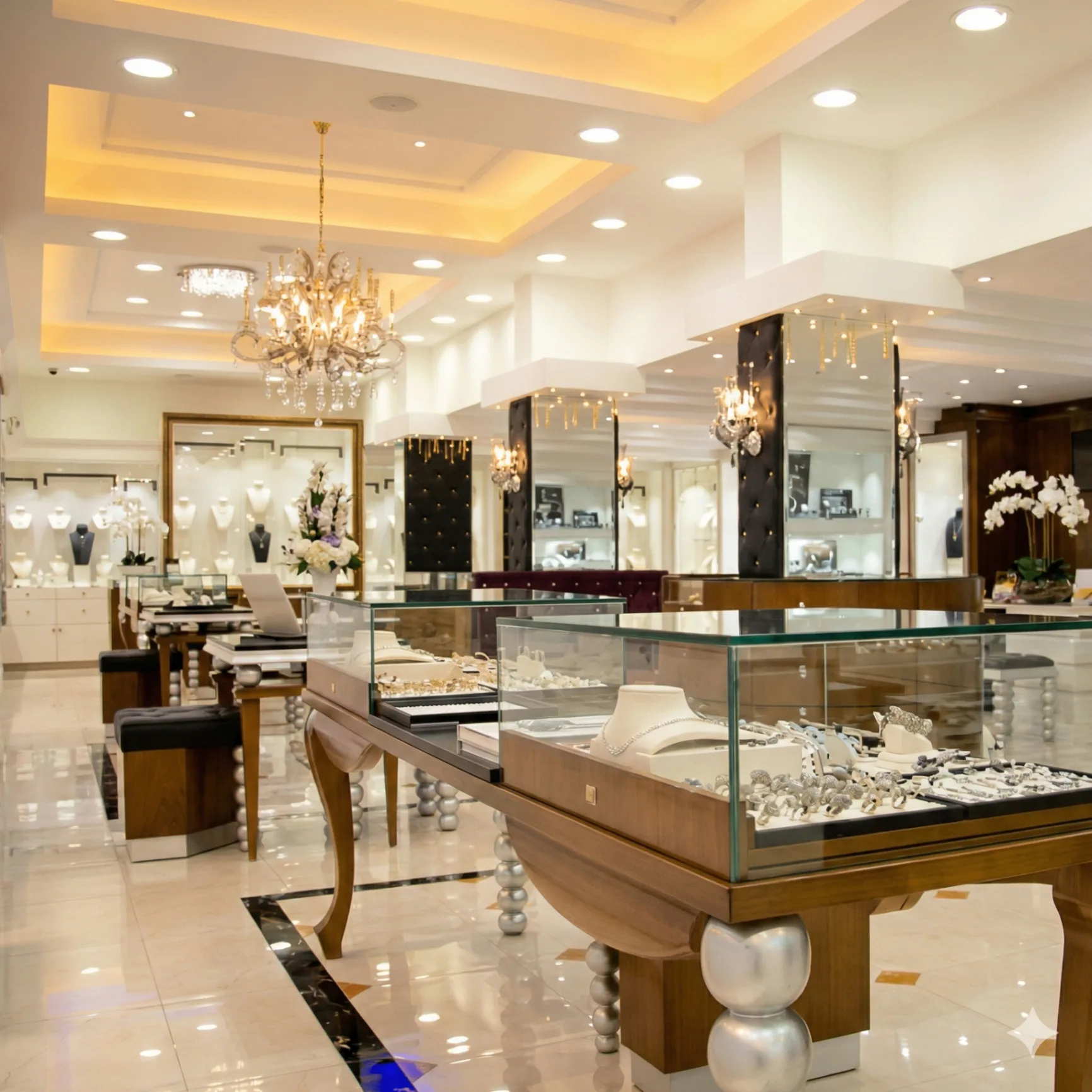 Spacious showroom with modern lighting