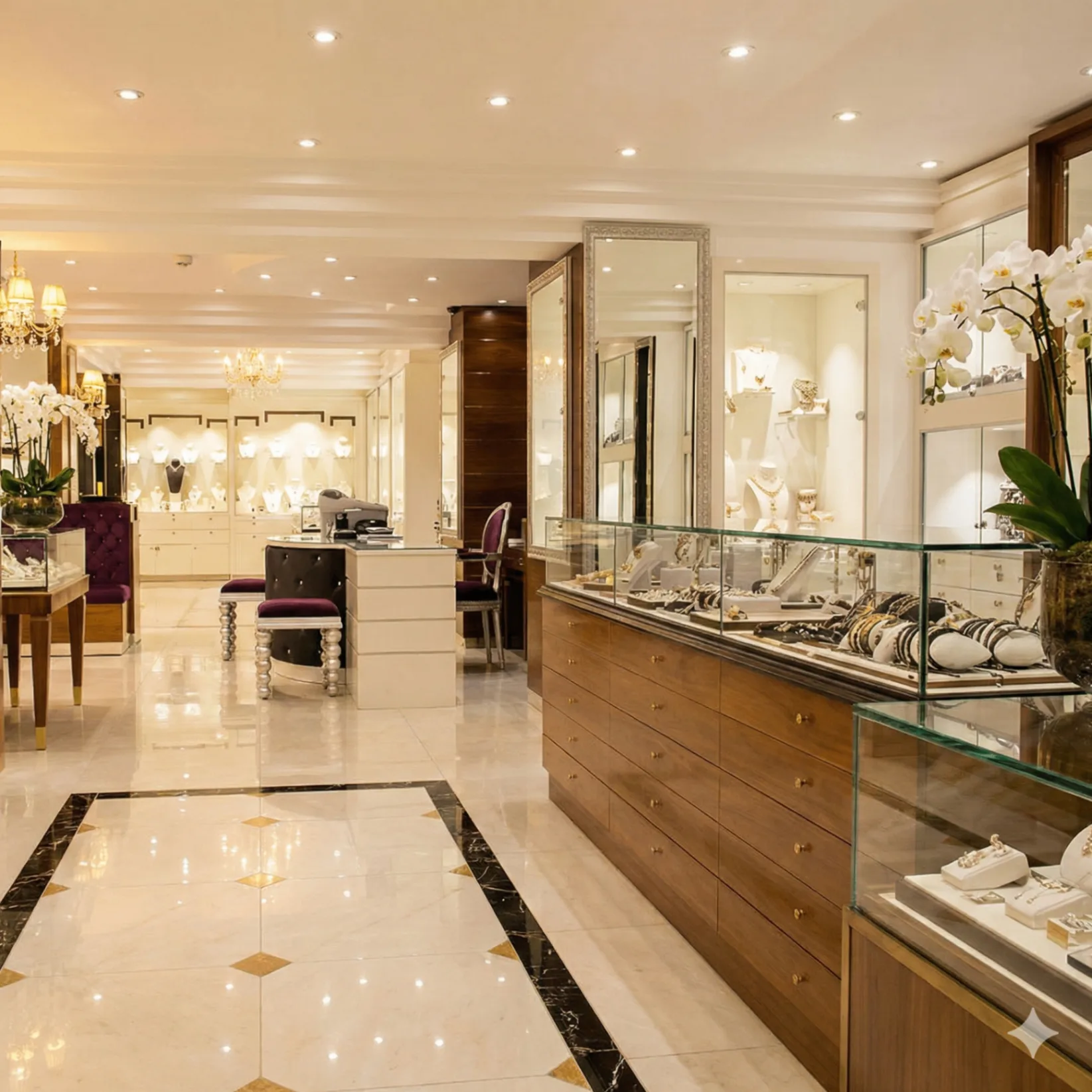 Premium display cases showcasing fine jewellery